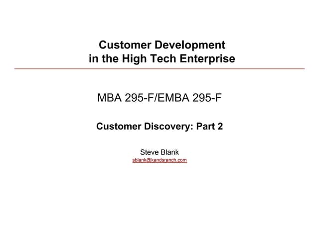 Customer Development/Lean Startup 021610 Class 5