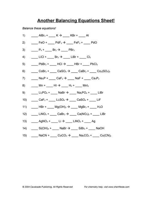 Printables Balancing Equations Worksheet Answer Key balancing equations questions and answers