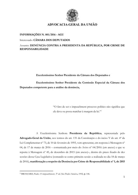 Defesa da presidenta Dilma Rousseff apresentada por José Eduardo Cardozo na Câmara dos Deputados