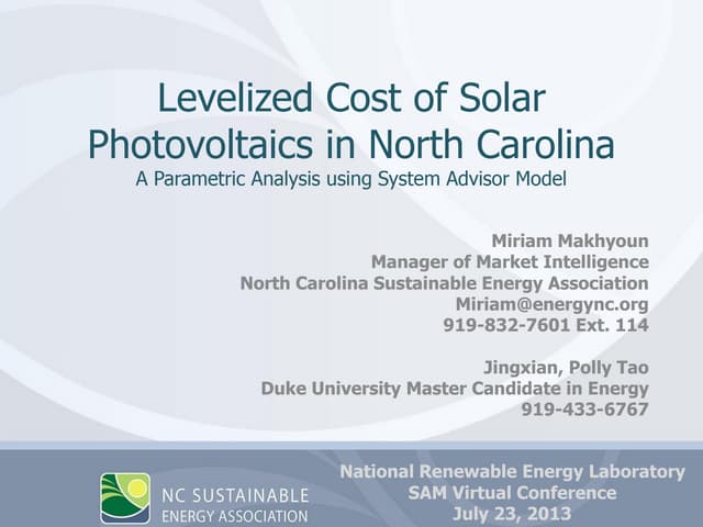 Levelized Cost of Solar Photovalics...