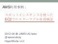 0808 jawsug-kobe | ã¹ãããã¤ã³ã¹ã¿ã³ã¹ãä½¿ã£ãEC2ã§ã<sup>®</sup>ã¹ã±ã¼ã©ãã«è² è·æ¤è¨¼