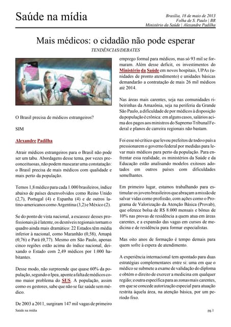 Mais médicos: o cidadão não pode esperar