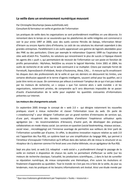 La veille dans un environnement numérique mouvant