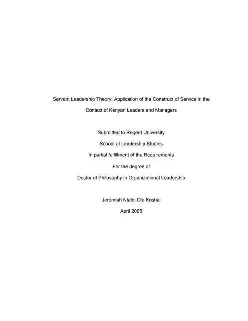 Doctoral dissertation servant leadership