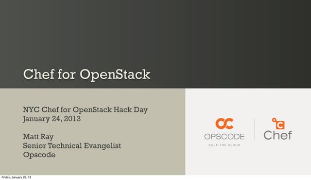 Boston/NYC Chef for OpenStack Hack Days