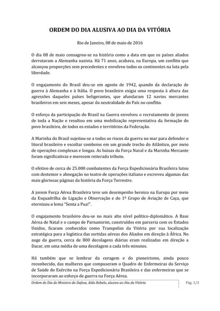 ORDEM DO DIA ALUSIVA AO DIA DA VITÓRIA