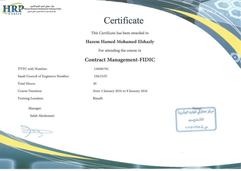 Contract ManagementFIDIC Certificate Eng