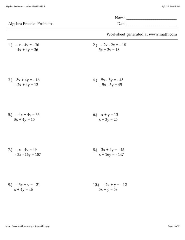Printables Algebra Practice Problems Worksheet a17 2and7 3 worksheet