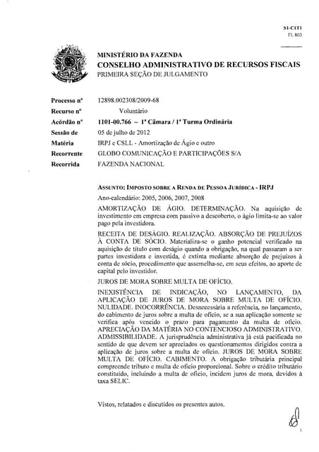 Acordao carf-globo-agio-interno-pl