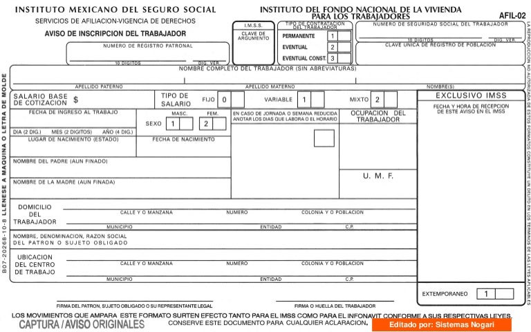 Afil 02 AVISO DE INSCRIPCIÓN DEL TRABAJADOR