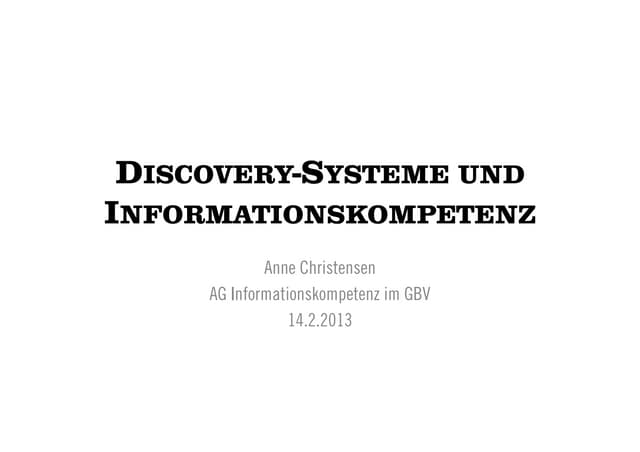 Discovery-Systeme und Informationskompetenz