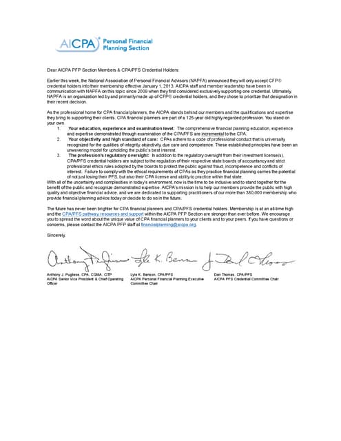AICPA Responds To NAPFA