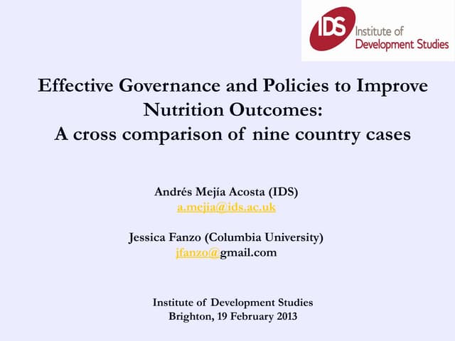 Effective Governance and Policies to Improve Nutrition Outcomes