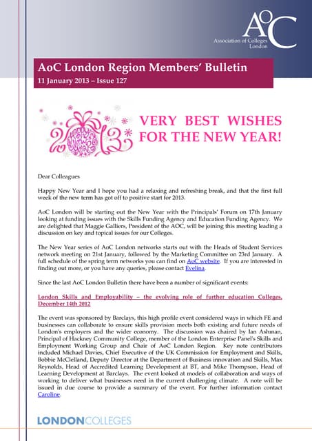 AoC London Members' 127 Bulletin 130111