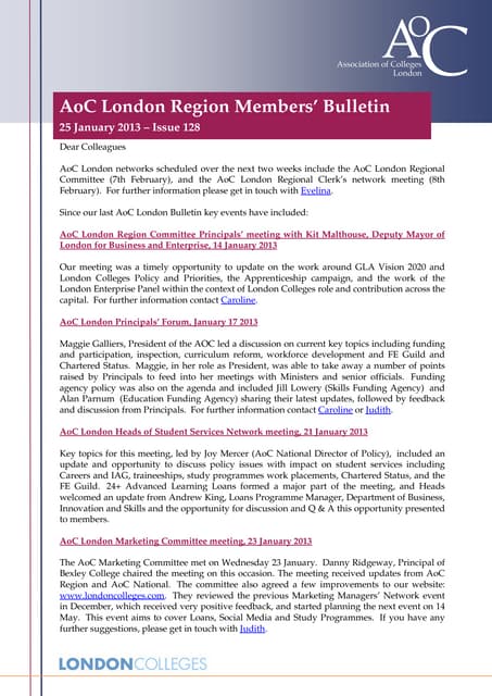 AoC London Members 128 Bulletin 130125