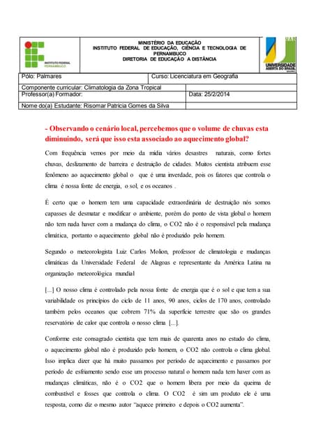 Aquecimento global mito de mudanças...