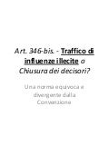 Lotta al Traffico di Influenze o chiusura
