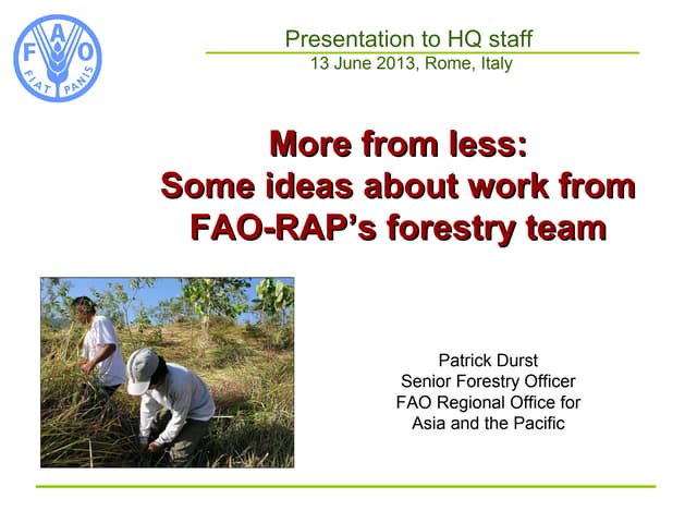 More from less: Some ideas about work from FAO-RAP’s forestry team. By Patrick Durst Senior Forestry Officer FAO Regional Office for Asia and the Pacific