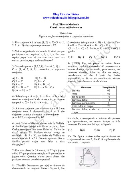 Exercícios: noções de conjuntos e conjuntos numéricos