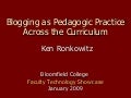 Blogging As Pedagogic Practice Across the Curriculum