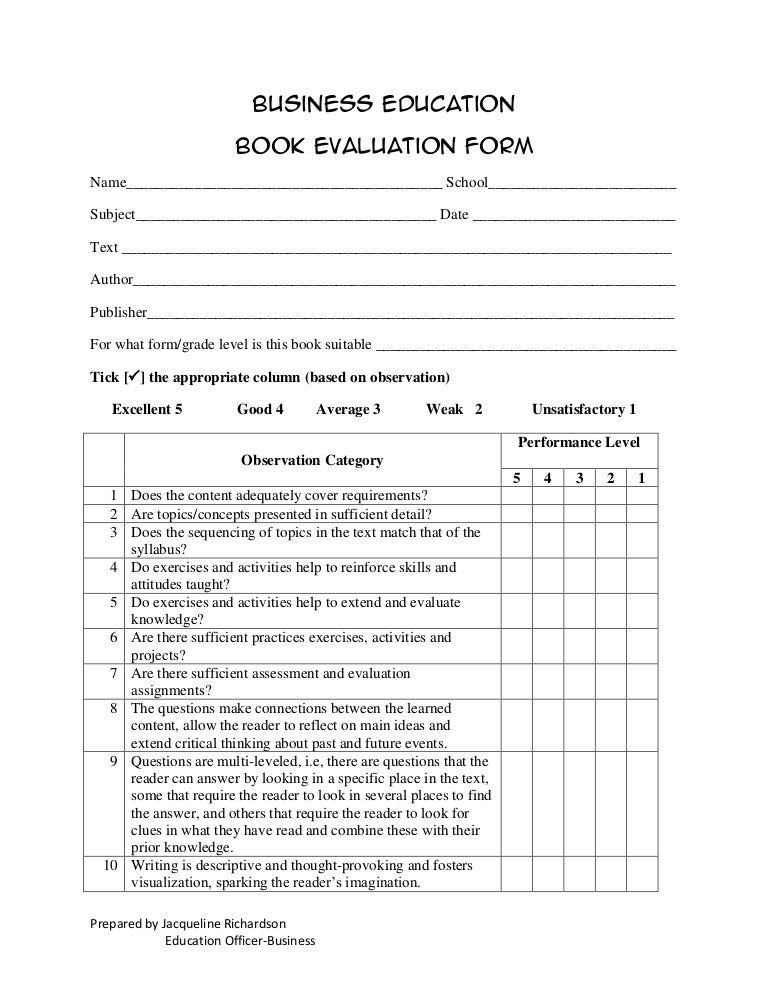 Book evaluation form