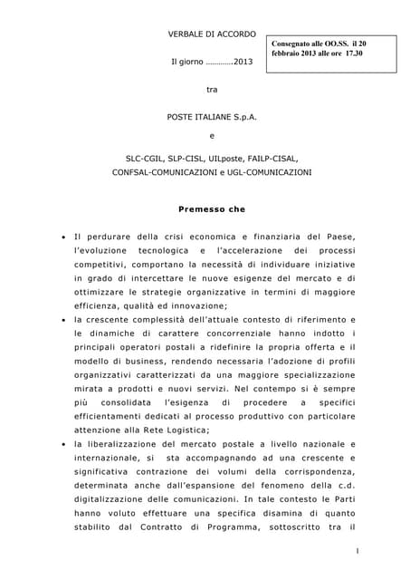 Bozza testo sp consegnato alle ooss 20 febbraio 2013 alle ore 17 30