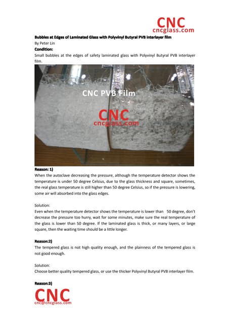 Bubbles at edges of laminated glass with polyvinyl butyral pvb interlayer film 