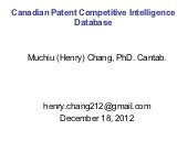 The Archived Canadian Patent Competitive Intelligence (2012/12/18)
