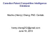 The Latest Canadian Patent Competitive Intelligence (2013/6/18)