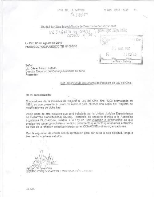 Carta a unidad juridica especializada en desarrollo constitucional