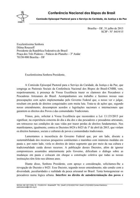 Carta da CNBB à presidenta Dilma