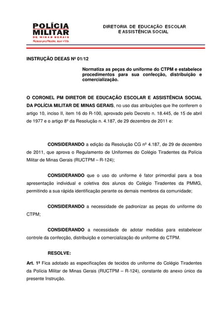 Instrução DEEAS - Catálogo Uniforme...