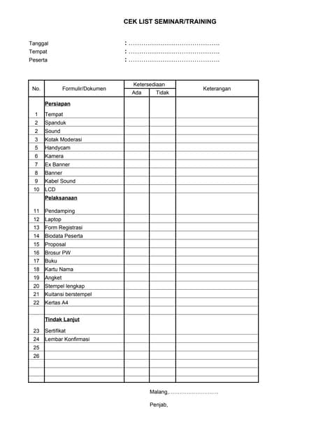 Lampiran KTI (Form ceklis pencucian, pengenceran