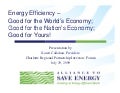 Energy Efficiency – Good for the World’s Economy; Good for the Nation’s Economy; Good for Yours!