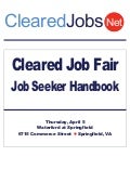 Cleared Job Fair Job Seeker Handbook April 5, 2012, Springfield, VA