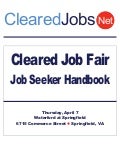 Cleared Job Fair Job Seeker Handbook April 7, 2011 Springfield, VA