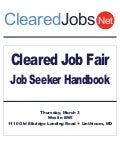 Cleared Job Fair Job Seeker Handbook March 3, 2011, BWI, MD