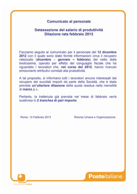Comunicato al personale   detassazione- dilazione rata