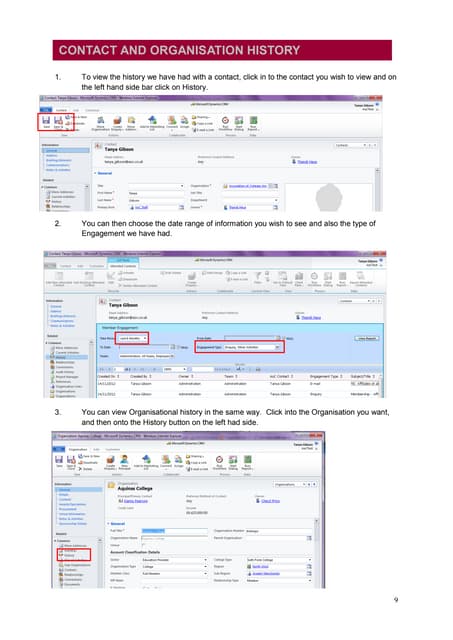 Contact and organisation history