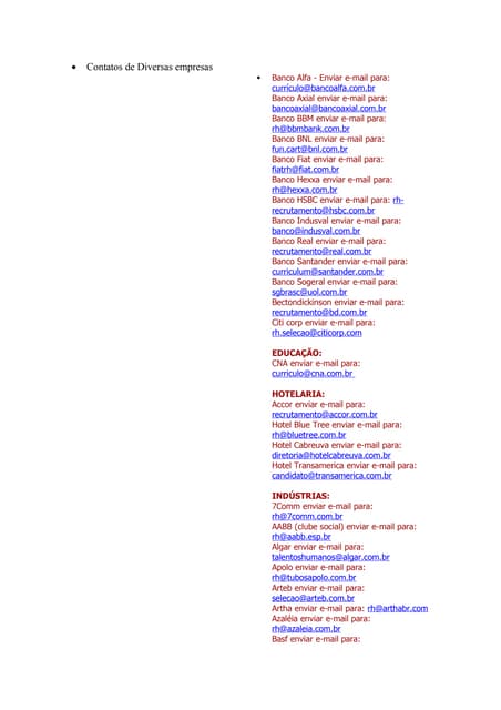 CONTATOS DE VÁRIAS EMPRESAS