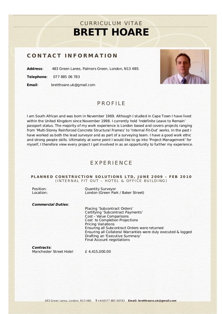 cv quantity surveyor