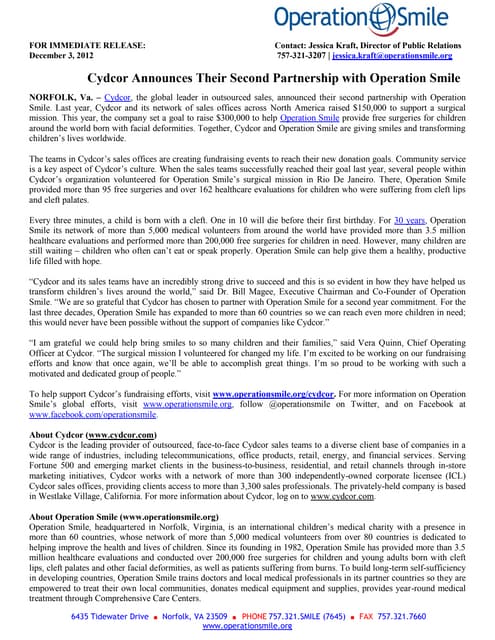 Cydcor Announces Their Second Partnership with Operation Smile