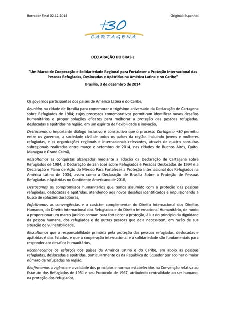 Declaracao do Brasil - Cartagena + 30