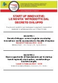 Due Incontri con gli Esperti per Approfondire il tema "Startup e Novità introdotte dal Decreto Sviluppo"
