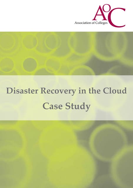 Disaster recovery in the cloud 