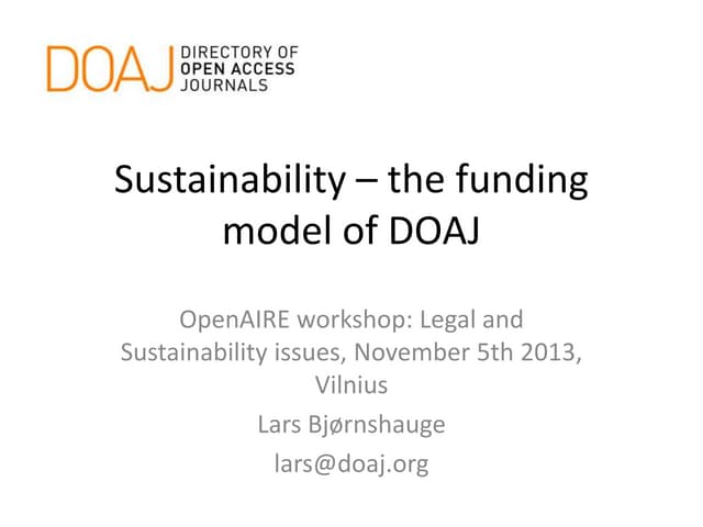 Sustainability - the funding model for DOAJ