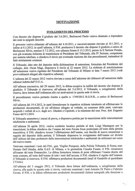 motivazioni sentenza Berlusconi - nastro Fassino/Consorte