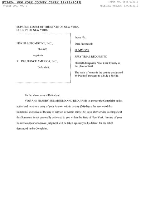 Fisker's lawsuit against insurance company