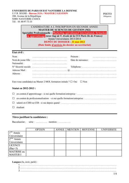 Dossier de candidature moi apprentissage 2013 2014