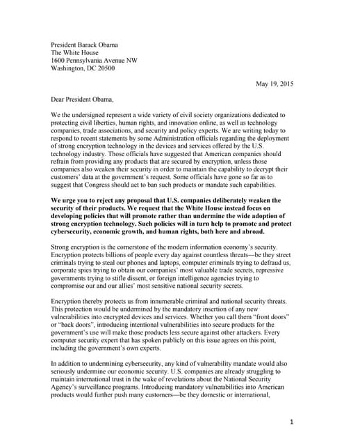 Open Letter to President Obama Oppo...